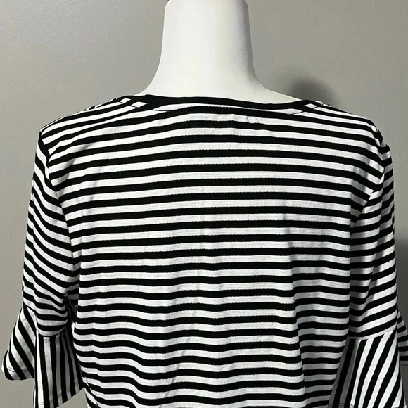 Isaac Mizrahi Shirt Sleeve Striped Scoop Neck Knit Top - Picture 9 of 11